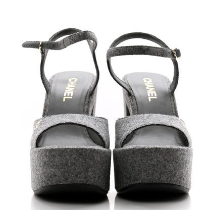 Chanel Wool CC Platform Sandals 38.5 Grey 2 of 9