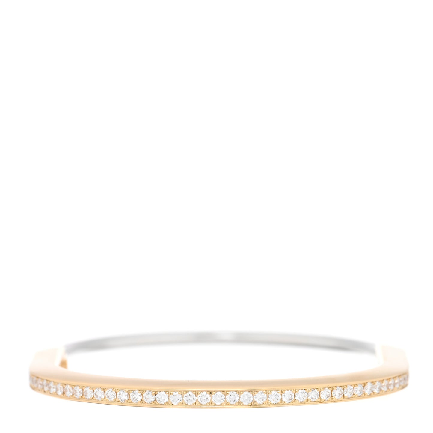 18K Yellow White Gold Diamond Narrow Tiffany Lock Half Pave Bangle Bracelet