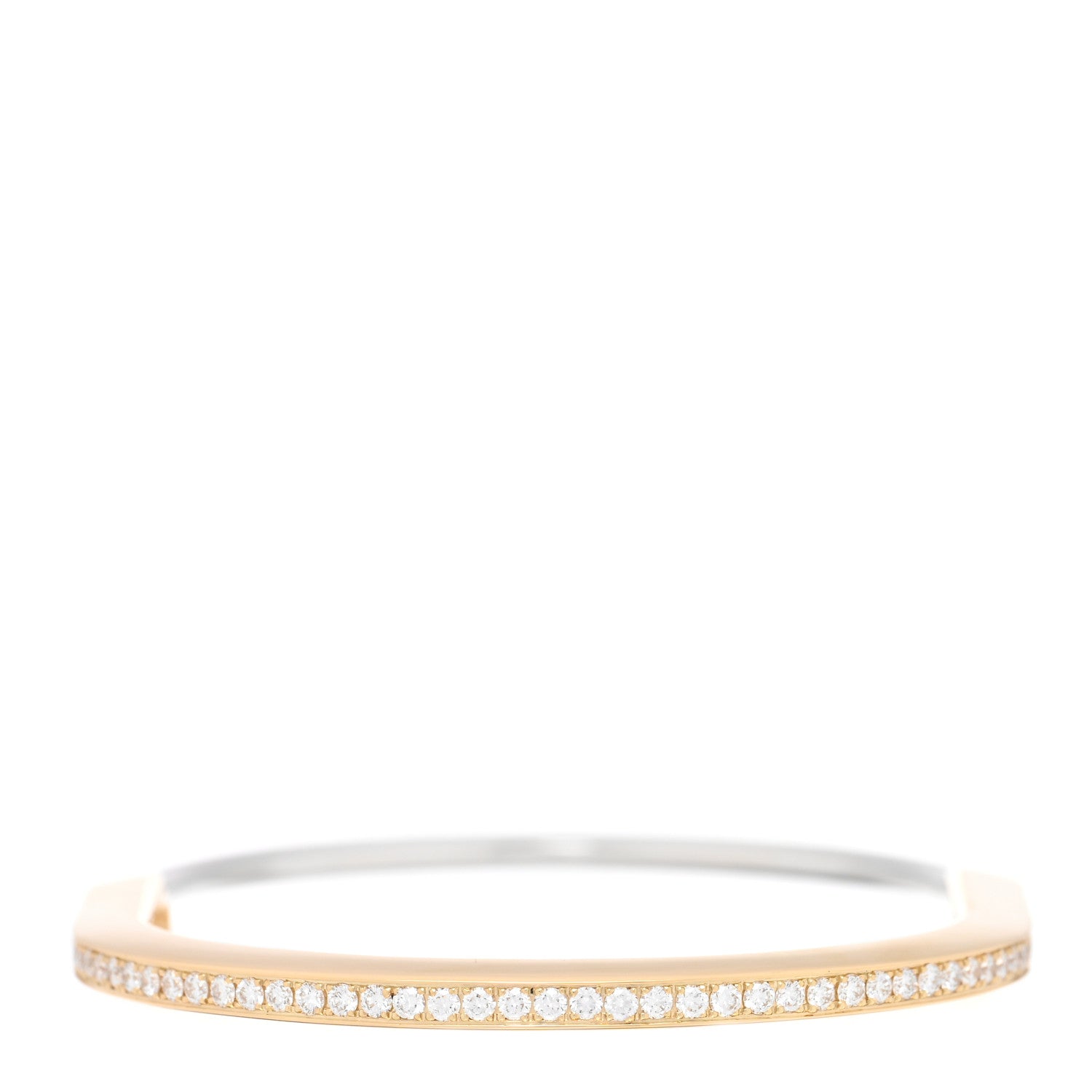 Tiffany 18K Yellow White Gold Diamond Narrow Tiffany Lock Half Pave Bangle Bracelet 2 of 5