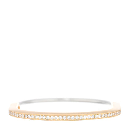 Tiffany 18K Yellow White Gold Diamond Narrow Tiffany Lock Half Pave Bangle Bracelet 2 of 5