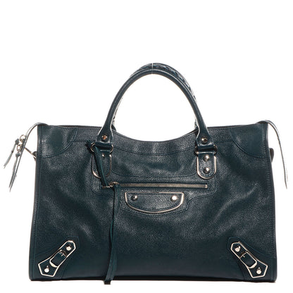 Balenciaga Shiny Goatskin Silver Metallic Edge Hardware City Bleu Paon 1 of 12