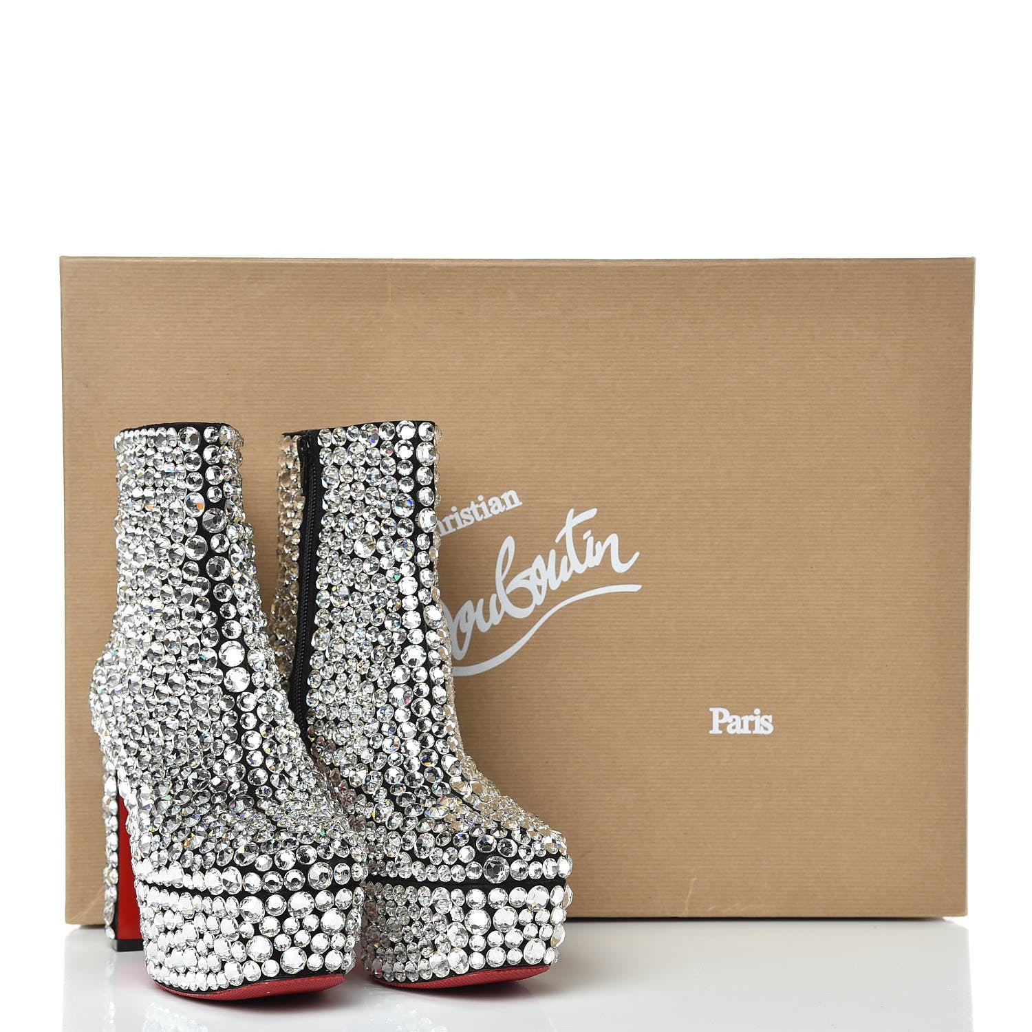 Christian Louboutin Veau Velours Strass Roxxxy 110 Ankle Boots 37 Crystal 7 of 8