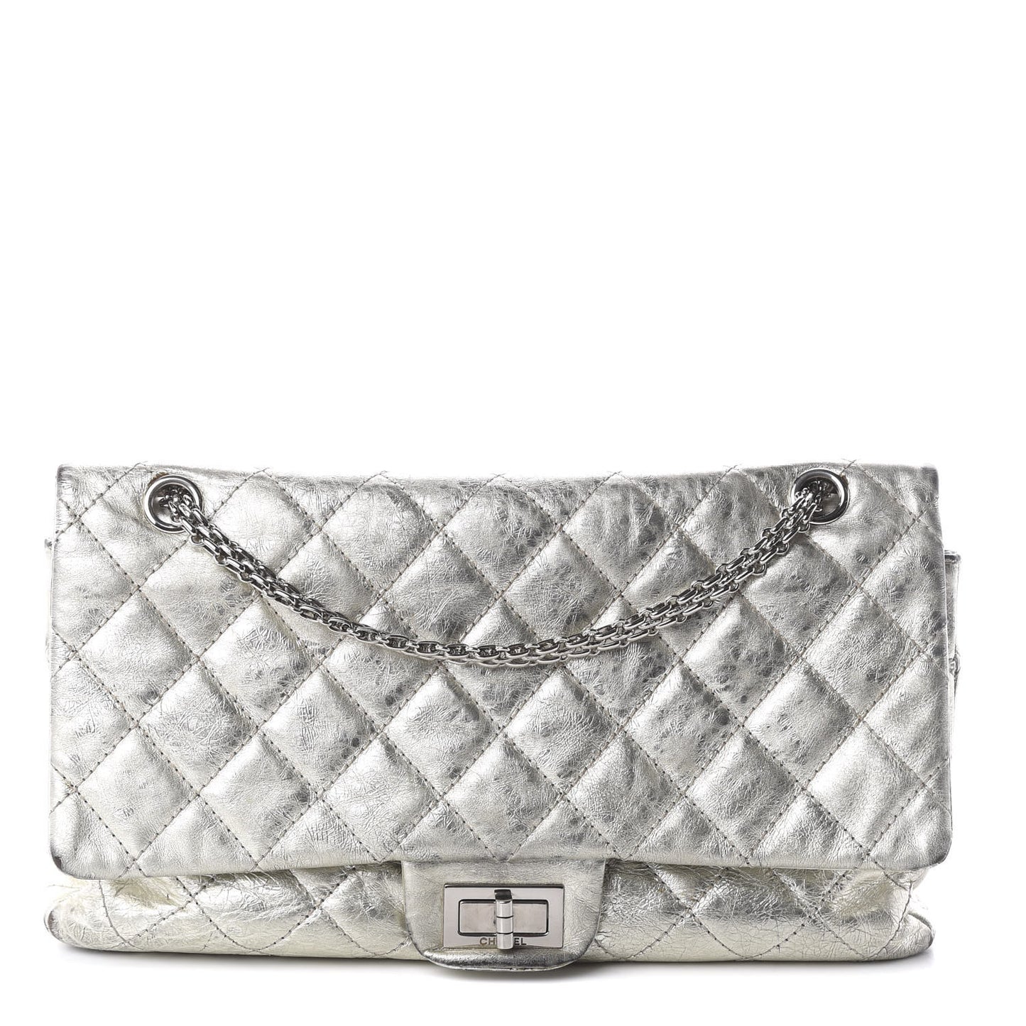 Metallic Aged Calfskin Quilted 2.55 Reissue 227 Flap Silver