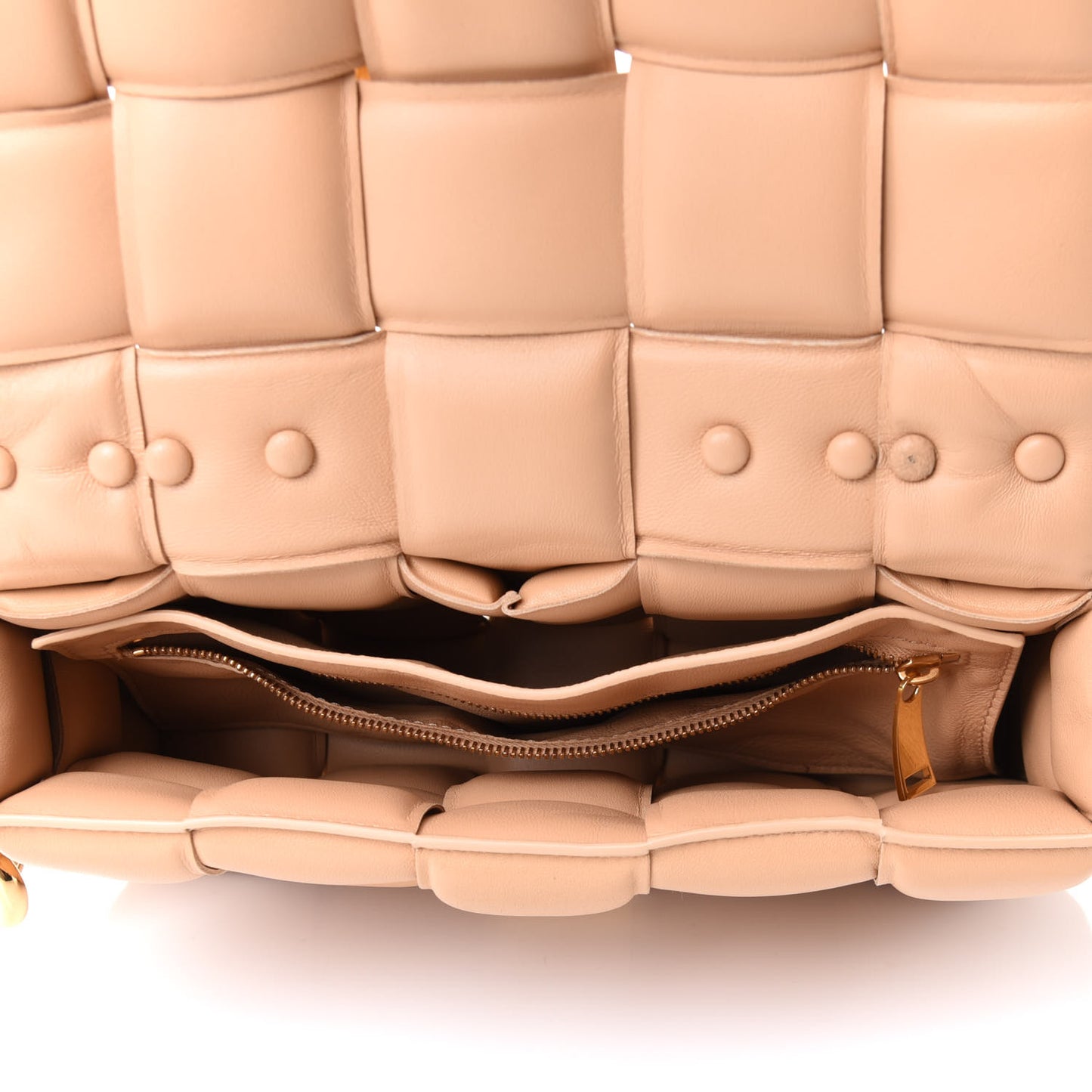 Lambskin Maxi Intreccio Padded Chain Cassette Crossbody Bag Almond