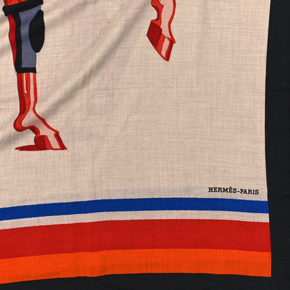 Hermes Cashmere Silk Cheval A La Couverture Shawl 140 Naturel Rouge Brique 3 of 6