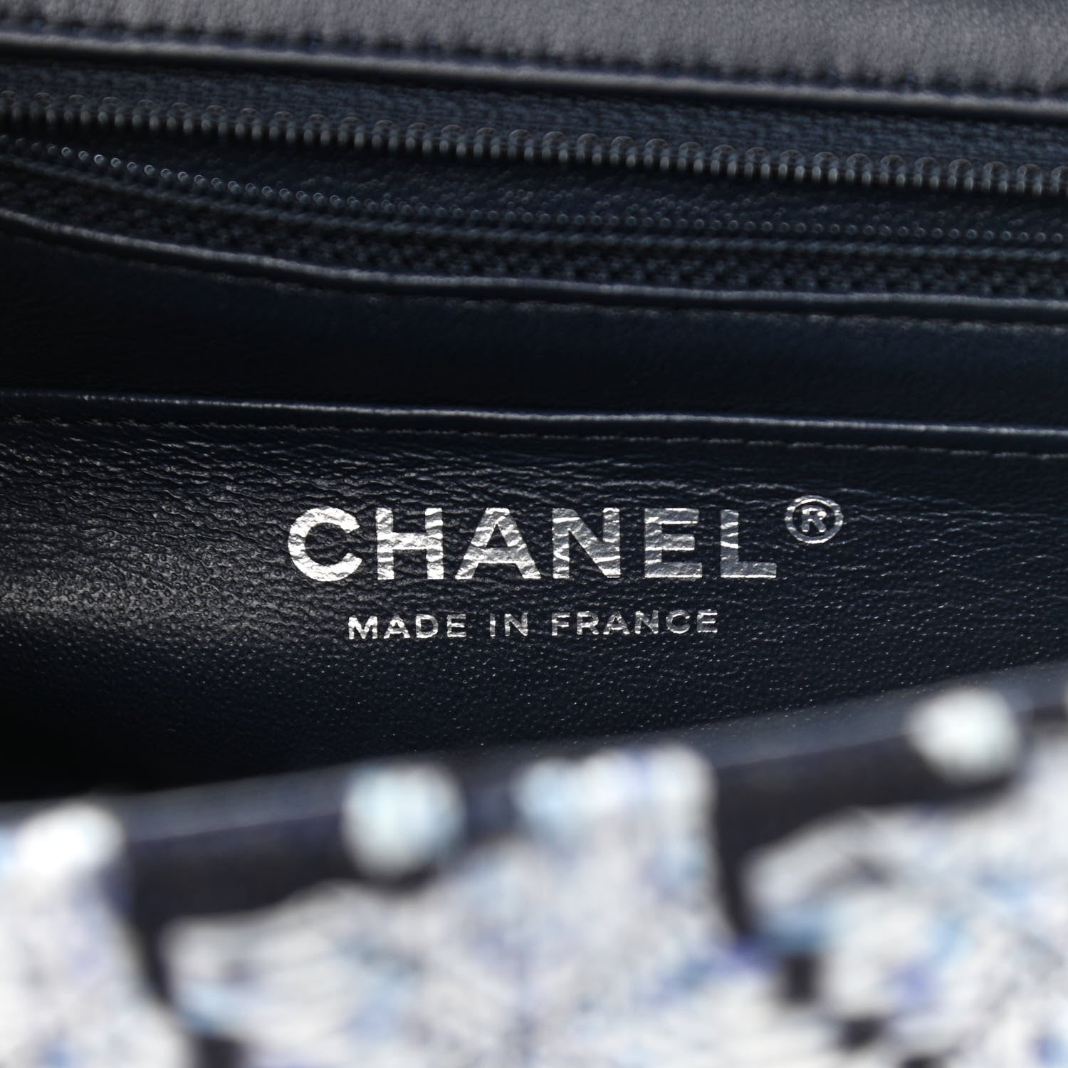 Chanel Tweed Quilted Mini Rectangular Flap Black White Light Blue 7 of 11