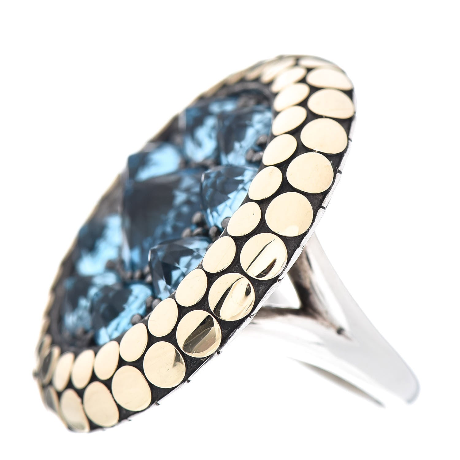 John Hardy Sterling Silver 18K Yellow Gold Blue Topaz Dot Ring 56 7.5 3 of 5