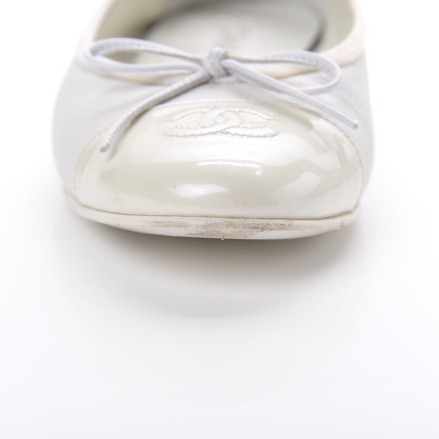 Calfskin Patent Cap Toe Ballerina Flats 37.5 White