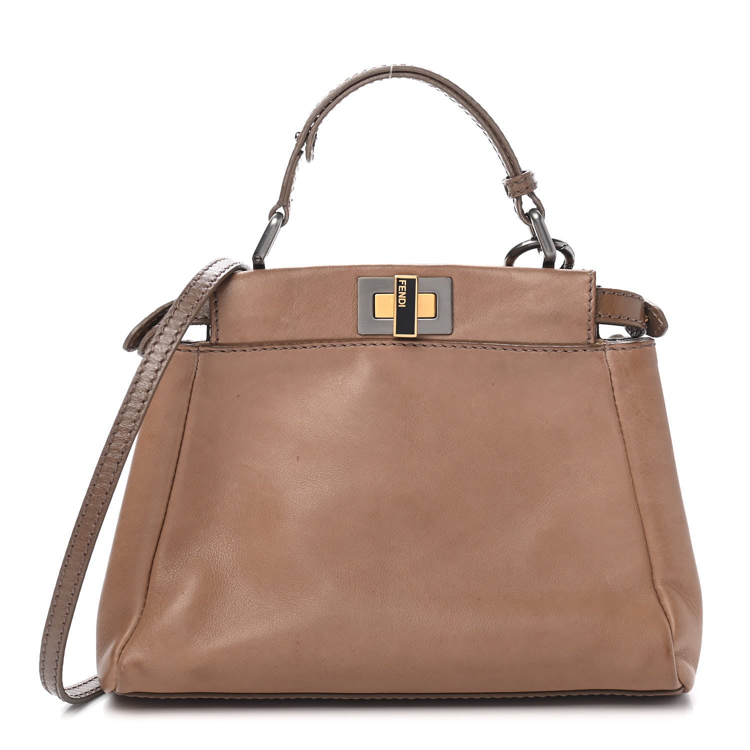 Fendi Vitello Saddle Mini Peekaboo Iconic Satchel Dove 1 of 10