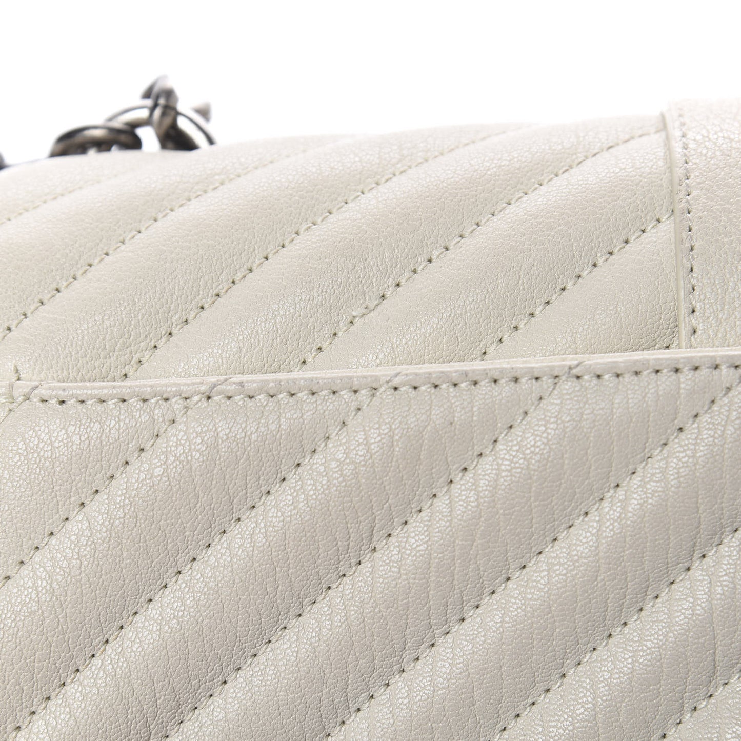 Sheepskin Matelasse Chevron Monogram Medium College Bag Dove White