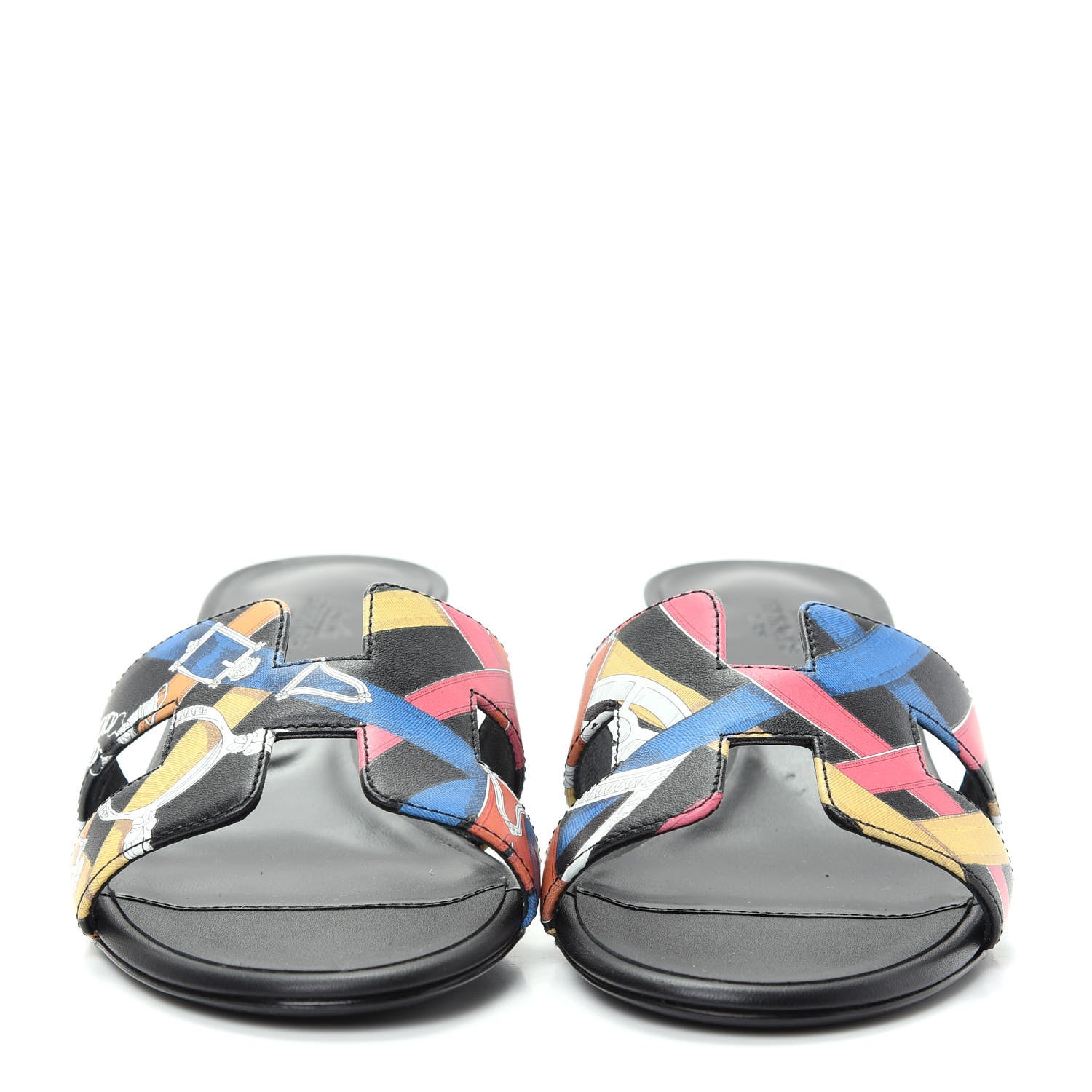 Hermes Calfskin Cavalcadour Print Oasis Sandals 36 Multicolor Black 2 of 10