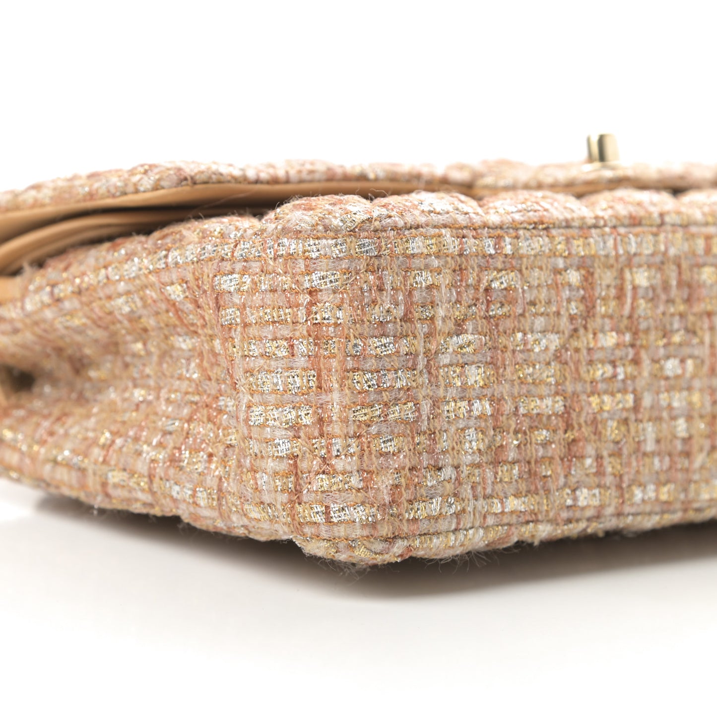 Tweed Quilted Medium Double Flap Brown Gold