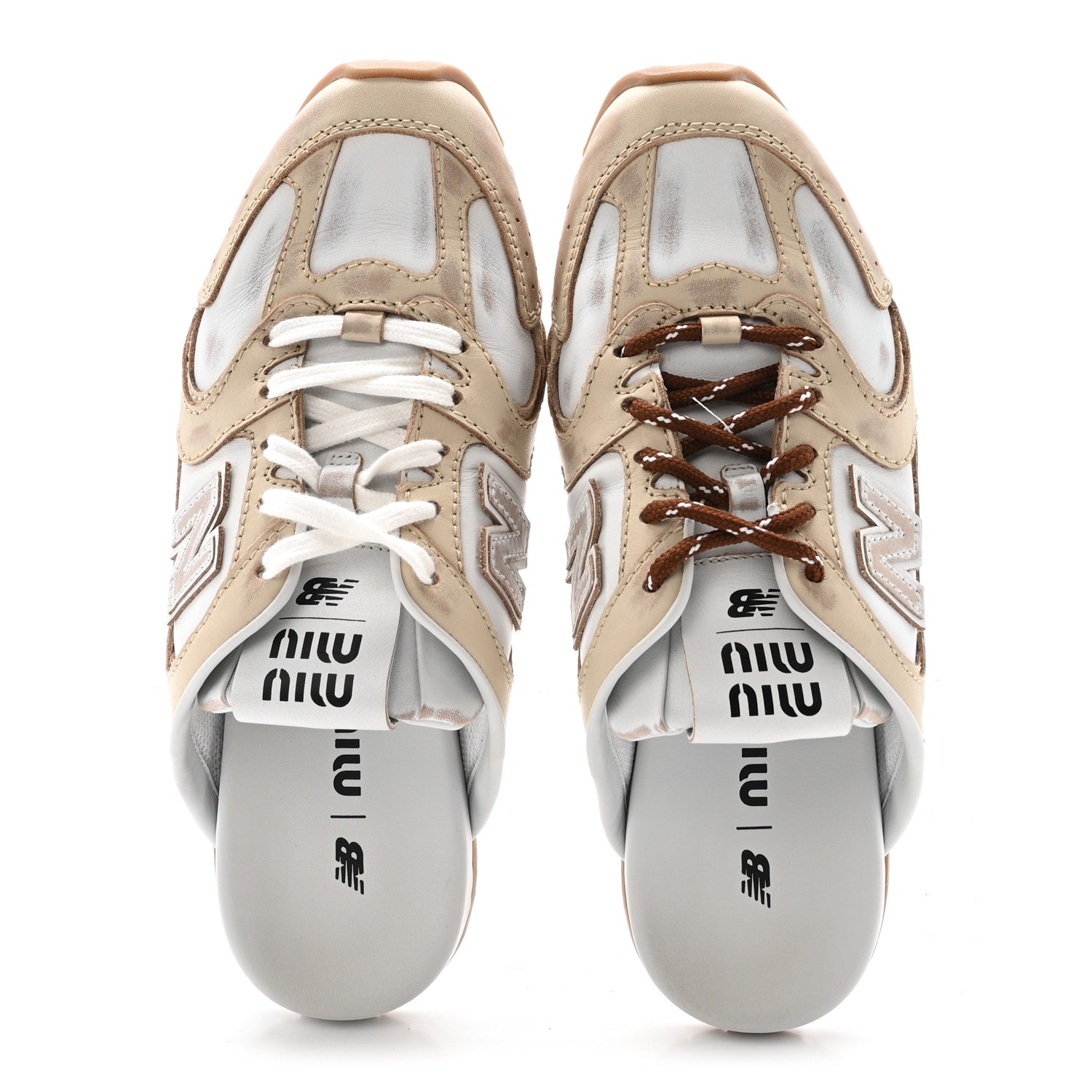 Miu Miu X NEW BALANCE Bleached Calfskin 530 SL Slip-On Sneakers Mules 36.5 Travertine Grey White 2 of 9