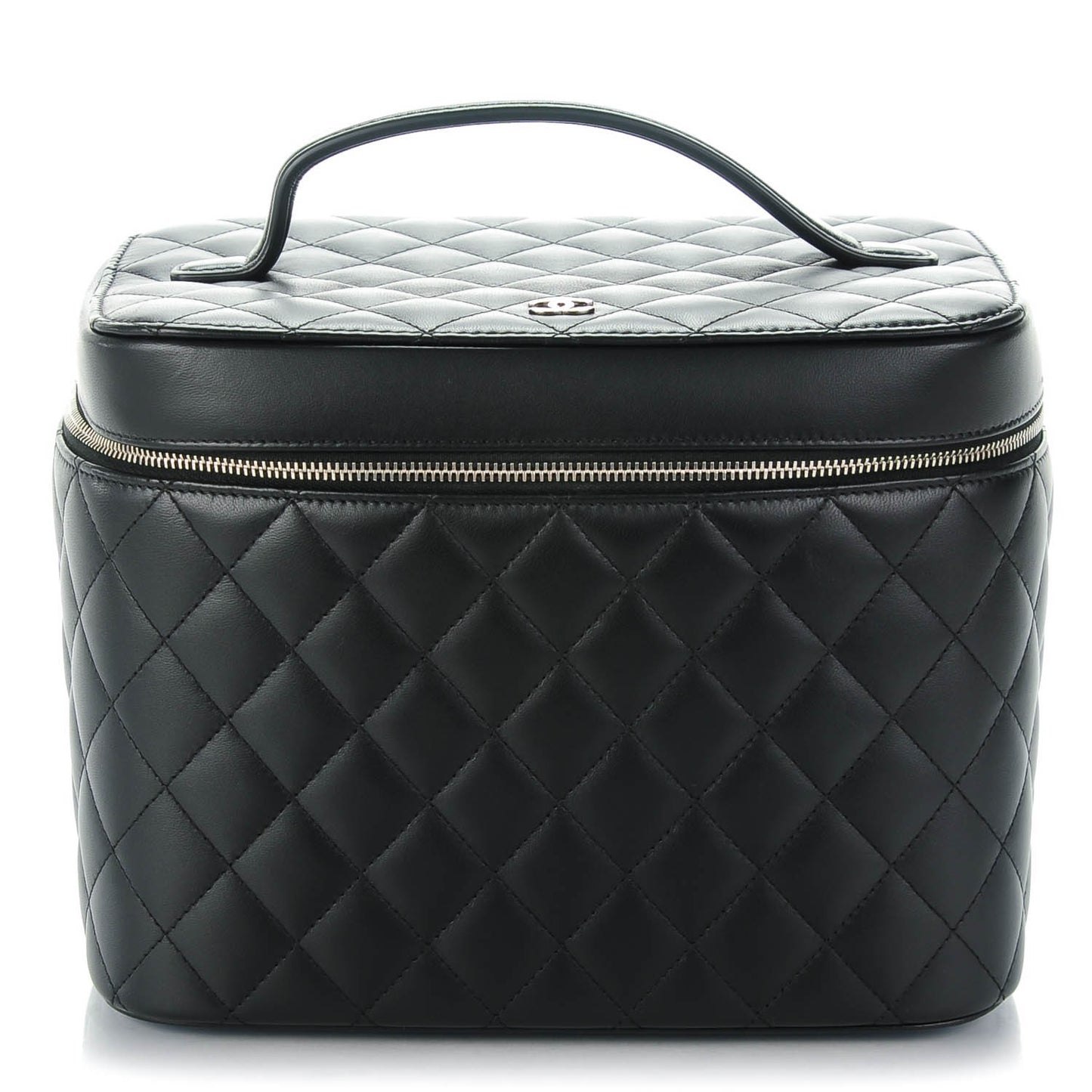 Lambskin Quilted Large Vanity Pouch Black