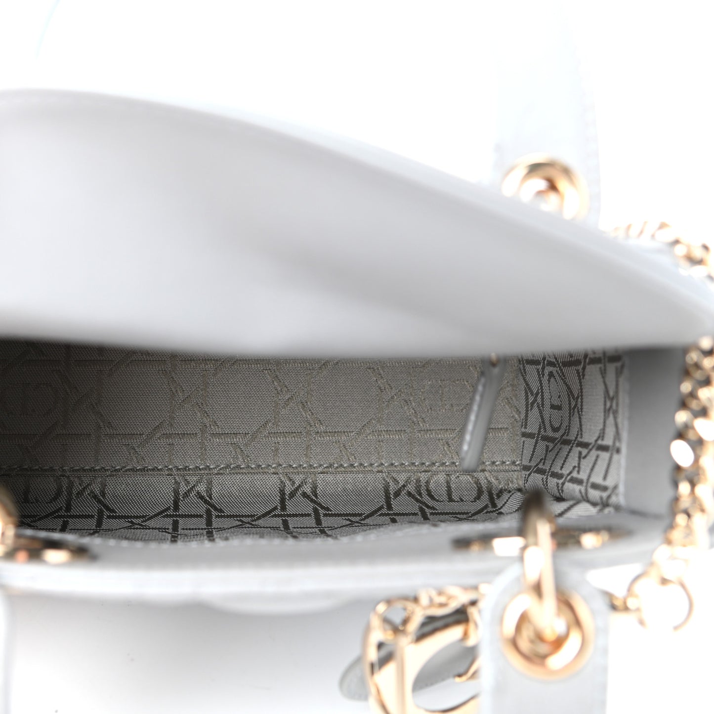 Metallic Lambskin Cannage Mini Lady Dior Grey