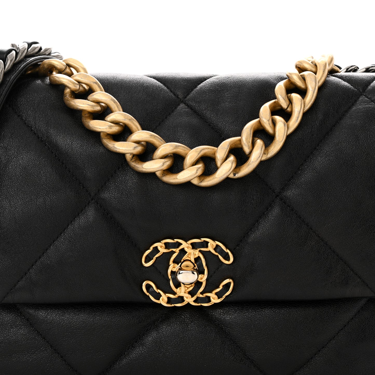 Shiny Goatskin Quilted Large Chanel 19 Flap Black