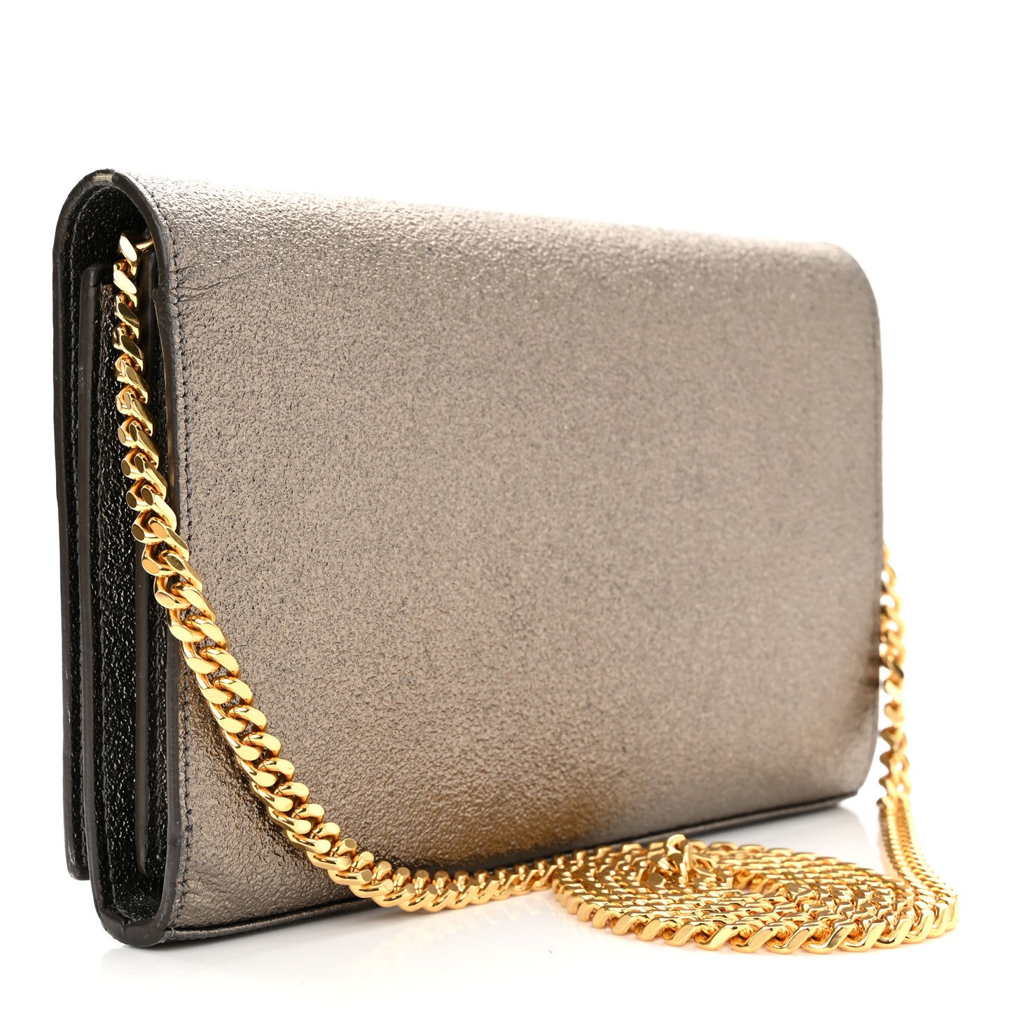 Grained Metallic Calfskin Monogram Chain Wallet Bronze