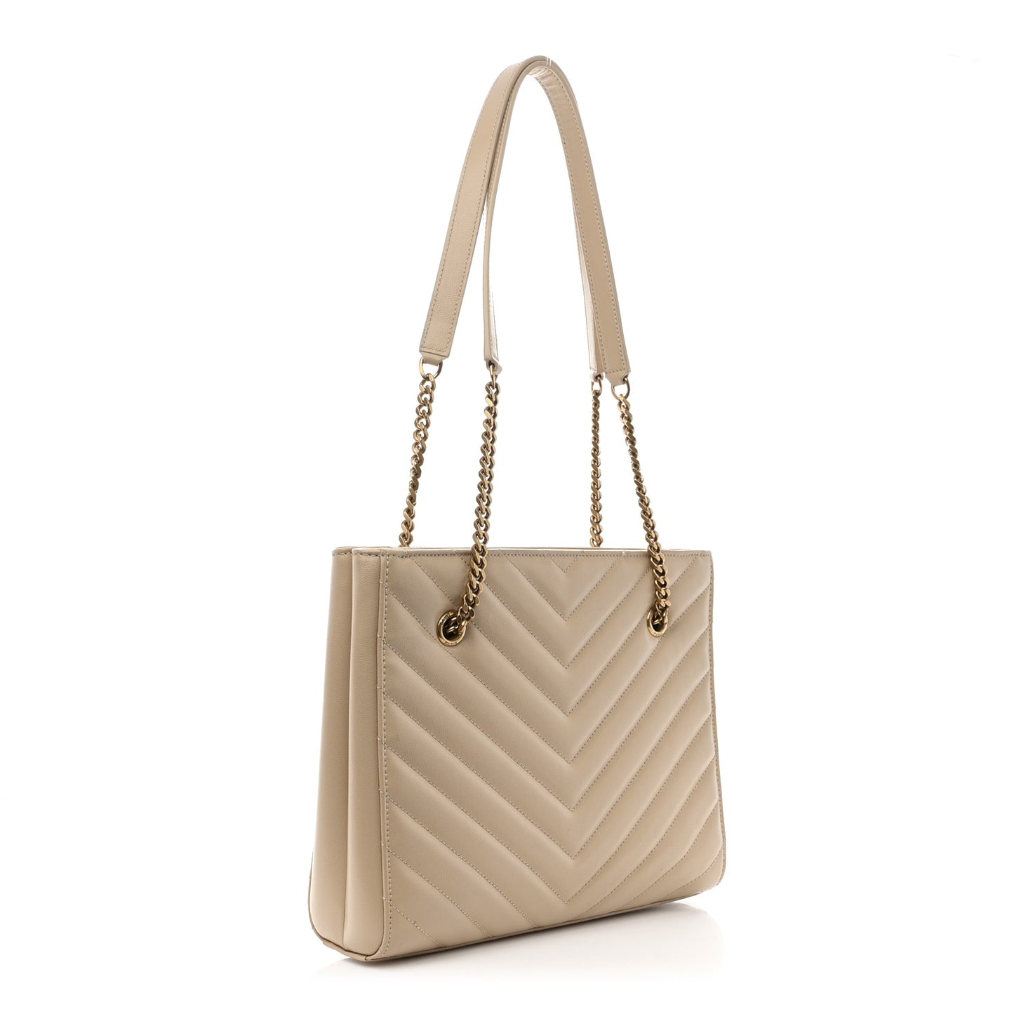 Grain De Poudre Matelasse Chevron Small Tribeca Shopping Bag Beige