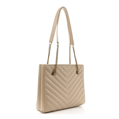 Saint Laurent Grain De Poudre Matelasse Chevron Small Tribeca Shopping Bag Beige 3 of 12