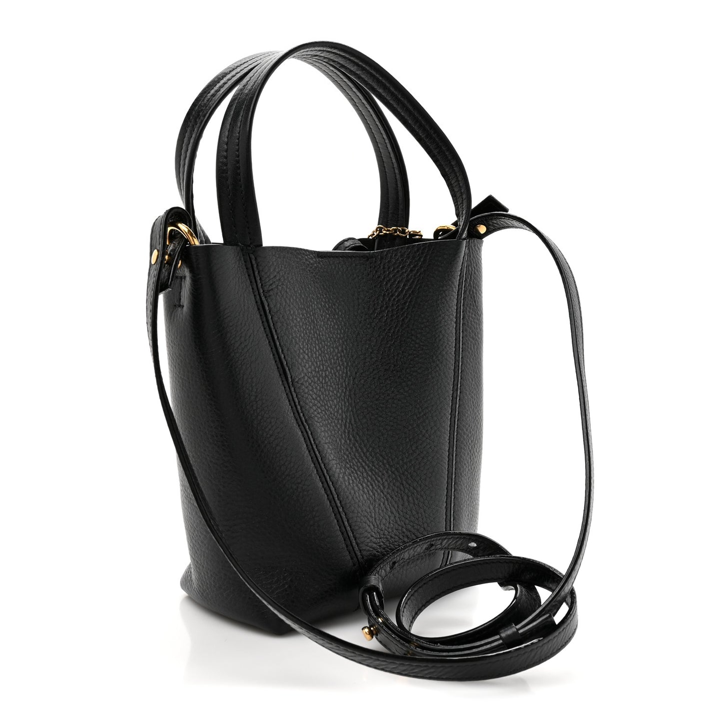 Grained Calfskin Small Spin Tote Black