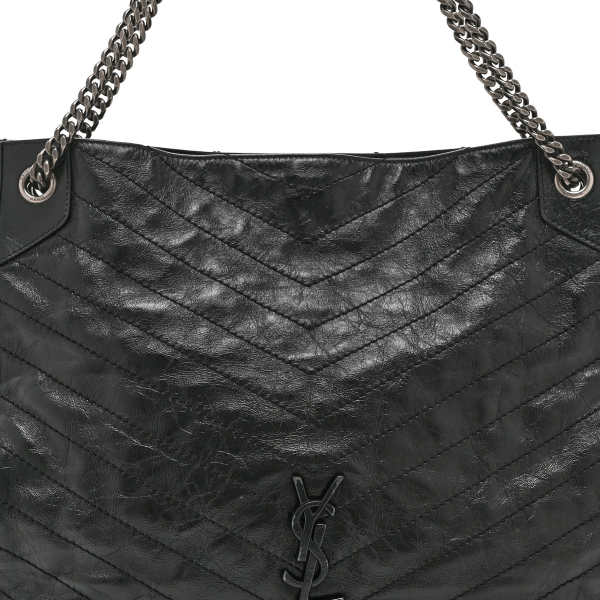 Crinkled Calfskin Matelasse Monogram Large Niki Shopper Tote Black