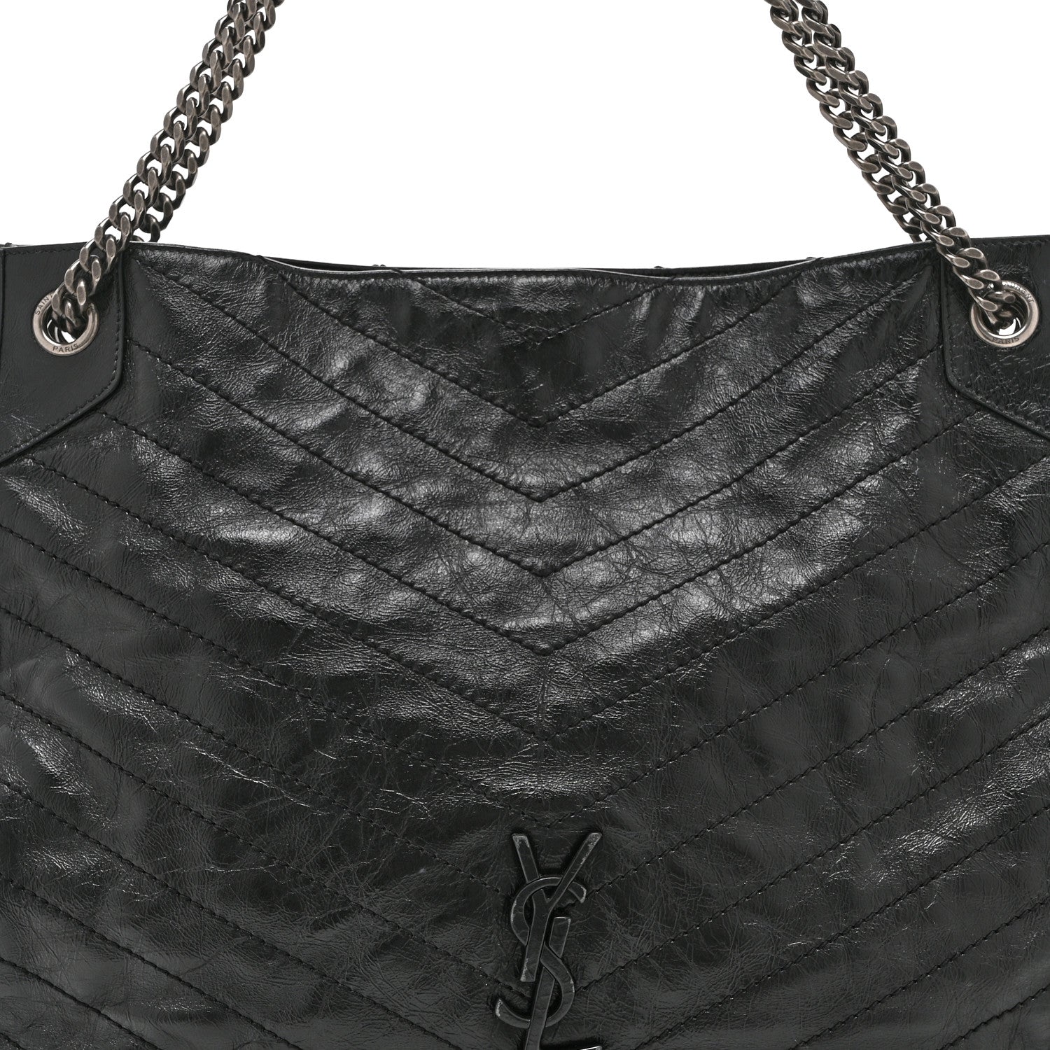 Saint Laurent Crinkled Calfskin Matelasse Monogram Large Niki Shopper Tote Black 8 of 11