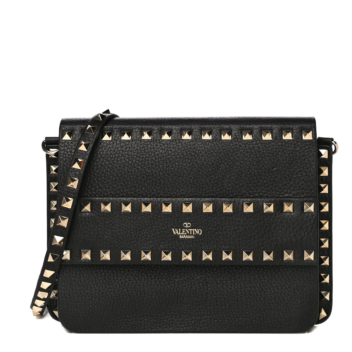 Valentino Garavani Pebbled Calfskin Rockstud Side Slip Crossbody Black 1 of 15