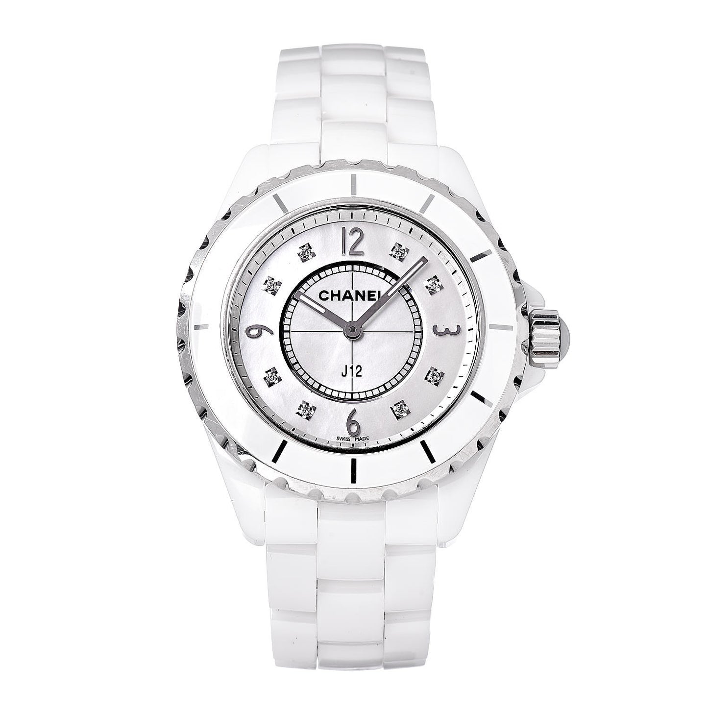 Stainless Steel Ceramic Diamond Mother of Pearl 38mm J12 Quartz Watch White