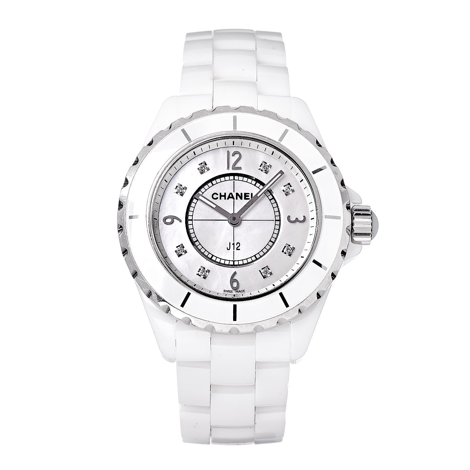 Chanel Stainless Steel Ceramic Diamond Mother of Pearl 38mm J12 Quartz Watch White 1 of 7
