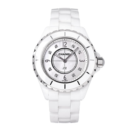 Chanel Stainless Steel Ceramic Diamond Mother of Pearl 38mm J12 Quartz Watch White 1 of 7