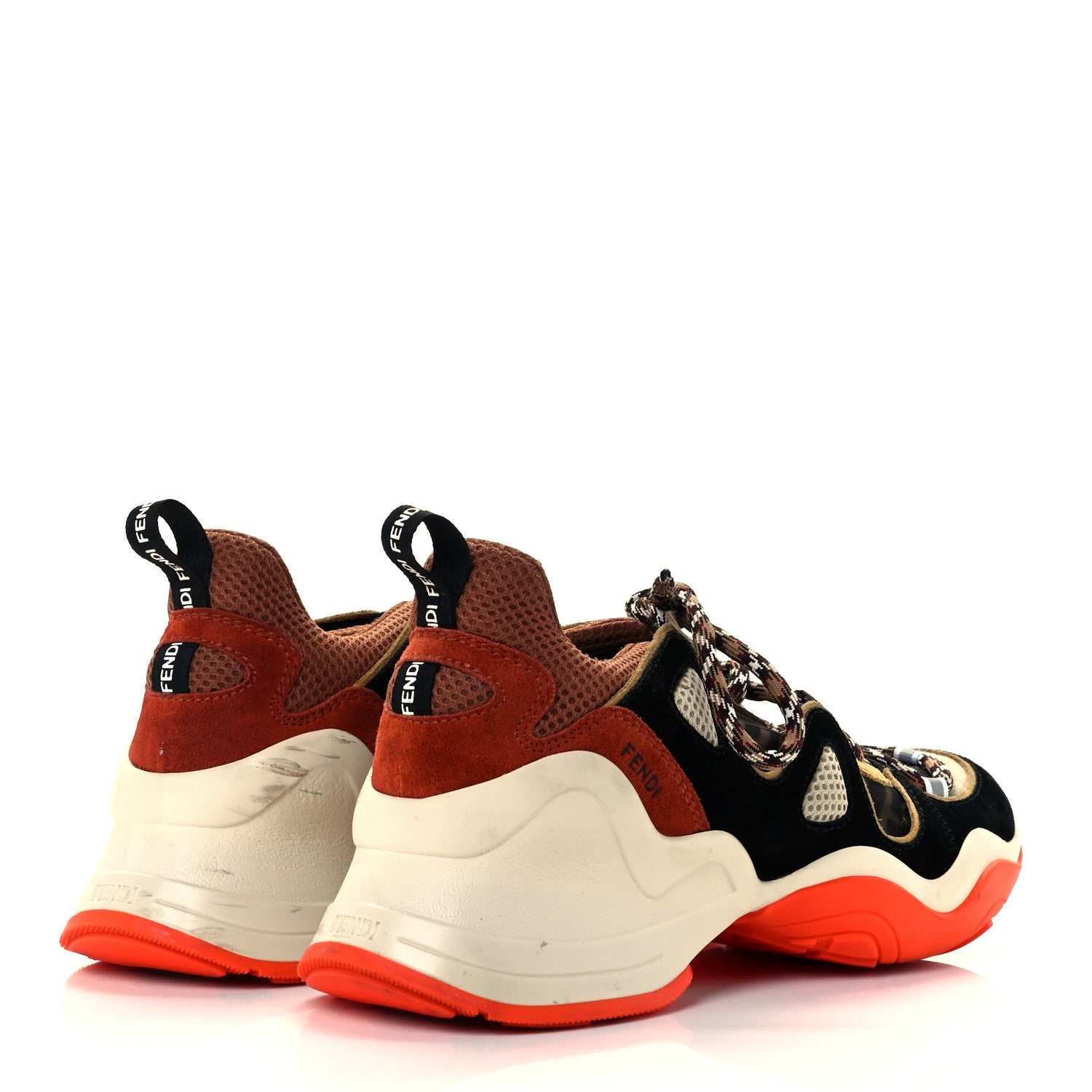 Fendi Suede Mesh FF Womens FFluid Low Top Sneakers 37.5 Black Brandy Tobacco 4 of 9