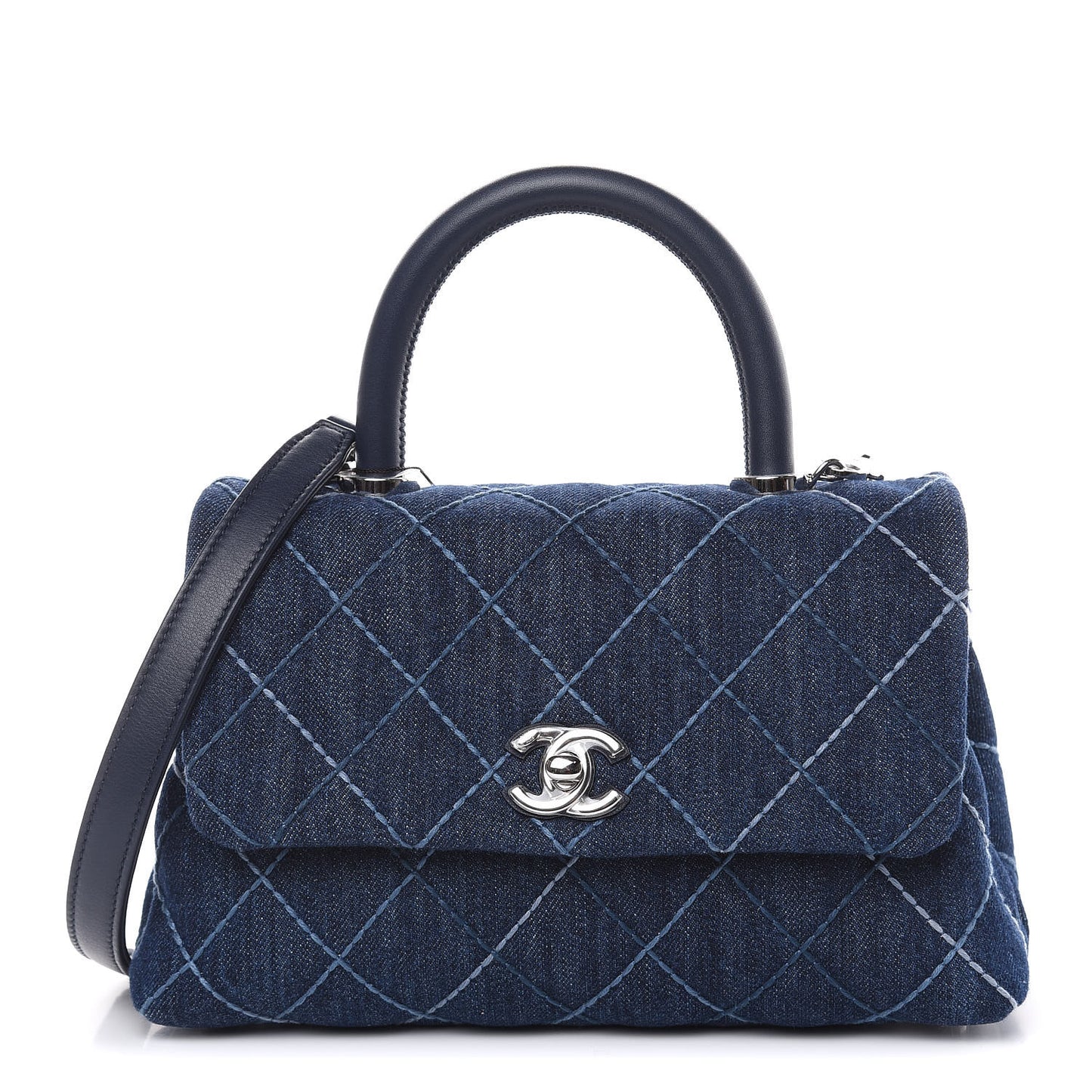 Denim Quilted Mini Coco Handle Flap Blue