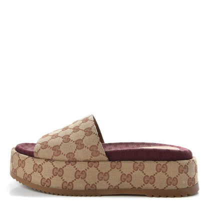 Gucci Canvas GG Monogram Angelina Platform Slide Sandals 40 Beige Ruggine 1 of 10