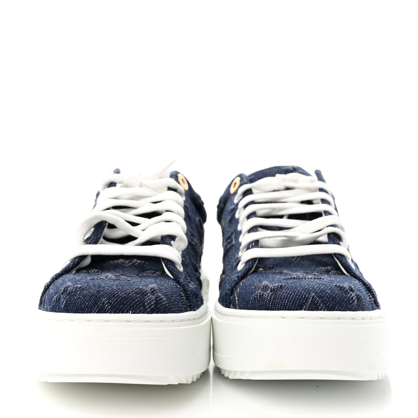 LOUIS VUITTON Denim Monogram Debossed Time Out Sneakers 39 Blue
