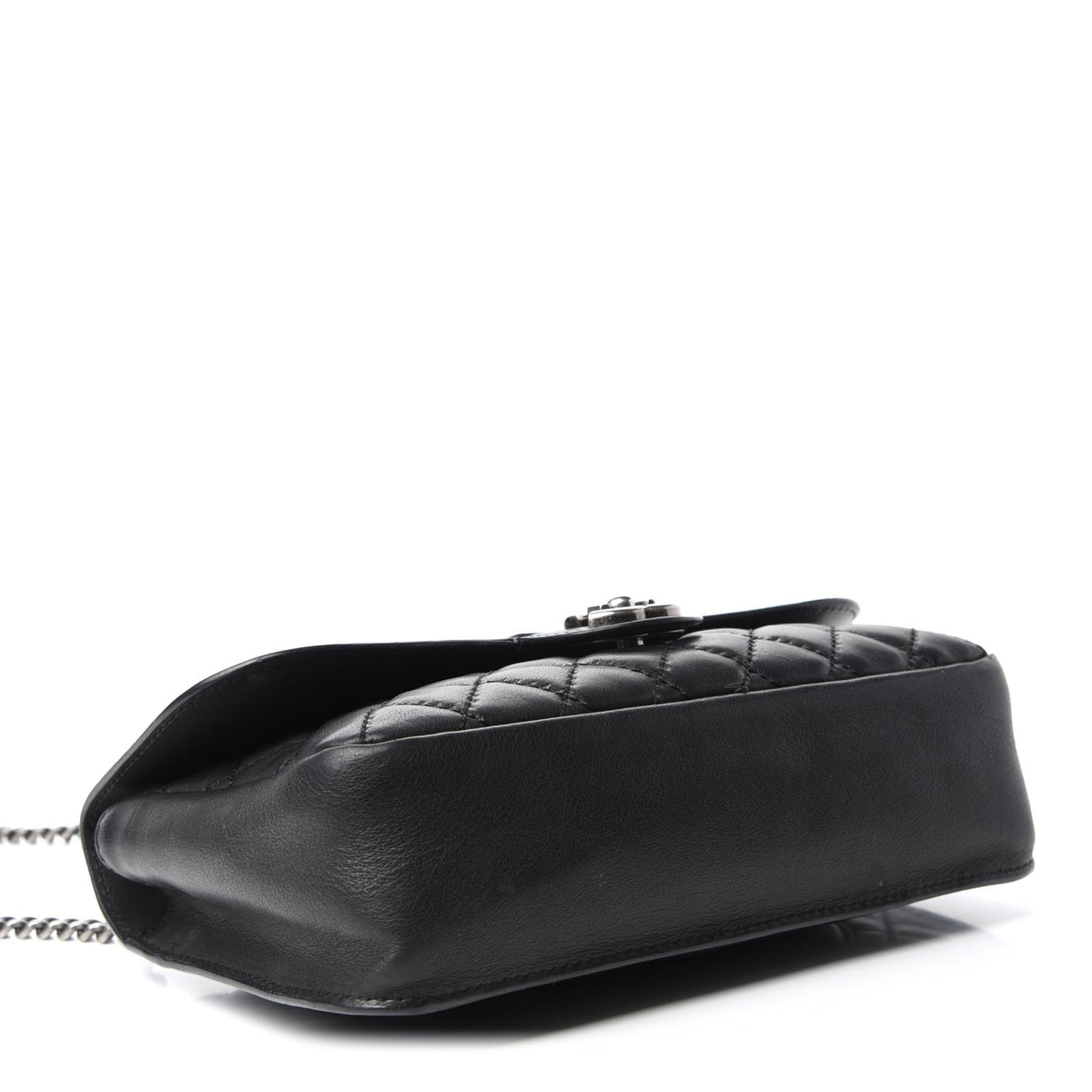 Calfskin Stitched Quilted Flap Black