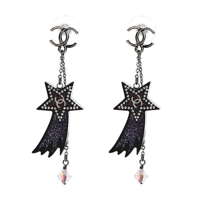 Chanel Crystal CC Shooting Star Dangle Earrings Silver Purple 1 of 5