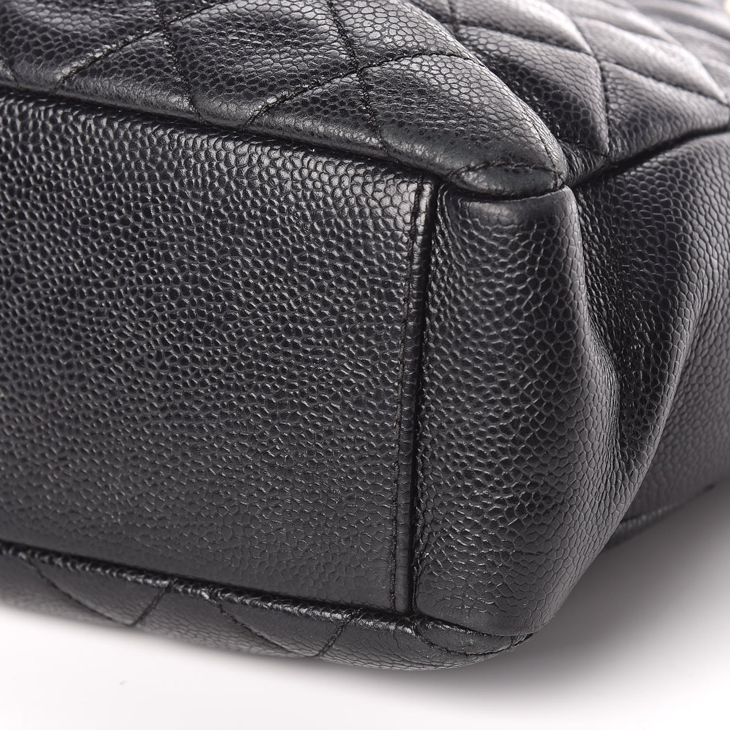 Caviar Quilted Petit Shopping Tote PST Black