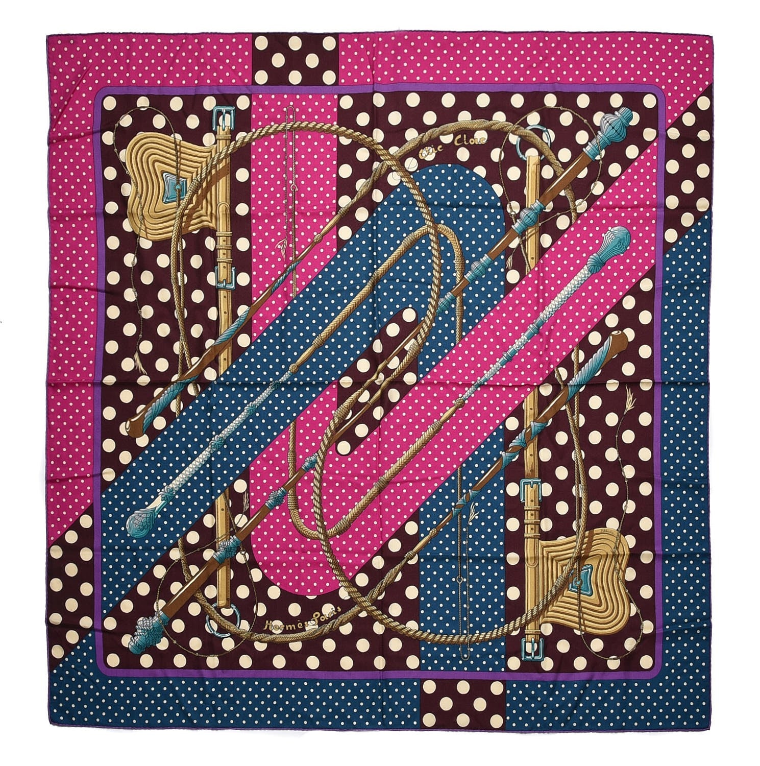 Hermes Cashmere Silk Clic Clac A Pois Shawl 140 Ardoise Aubergine Fuchsia 1 of 5