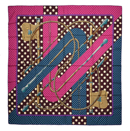 Hermes Cashmere Silk Clic Clac A Pois Shawl 140 Ardoise Aubergine Fuchsia 1 of 5