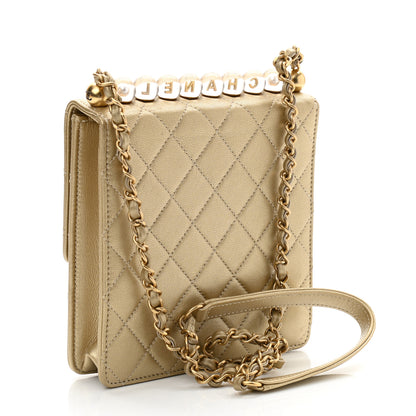 Chanel Metallic Goatskin Quilted Chic Pearls Flap Gold 6 of 19