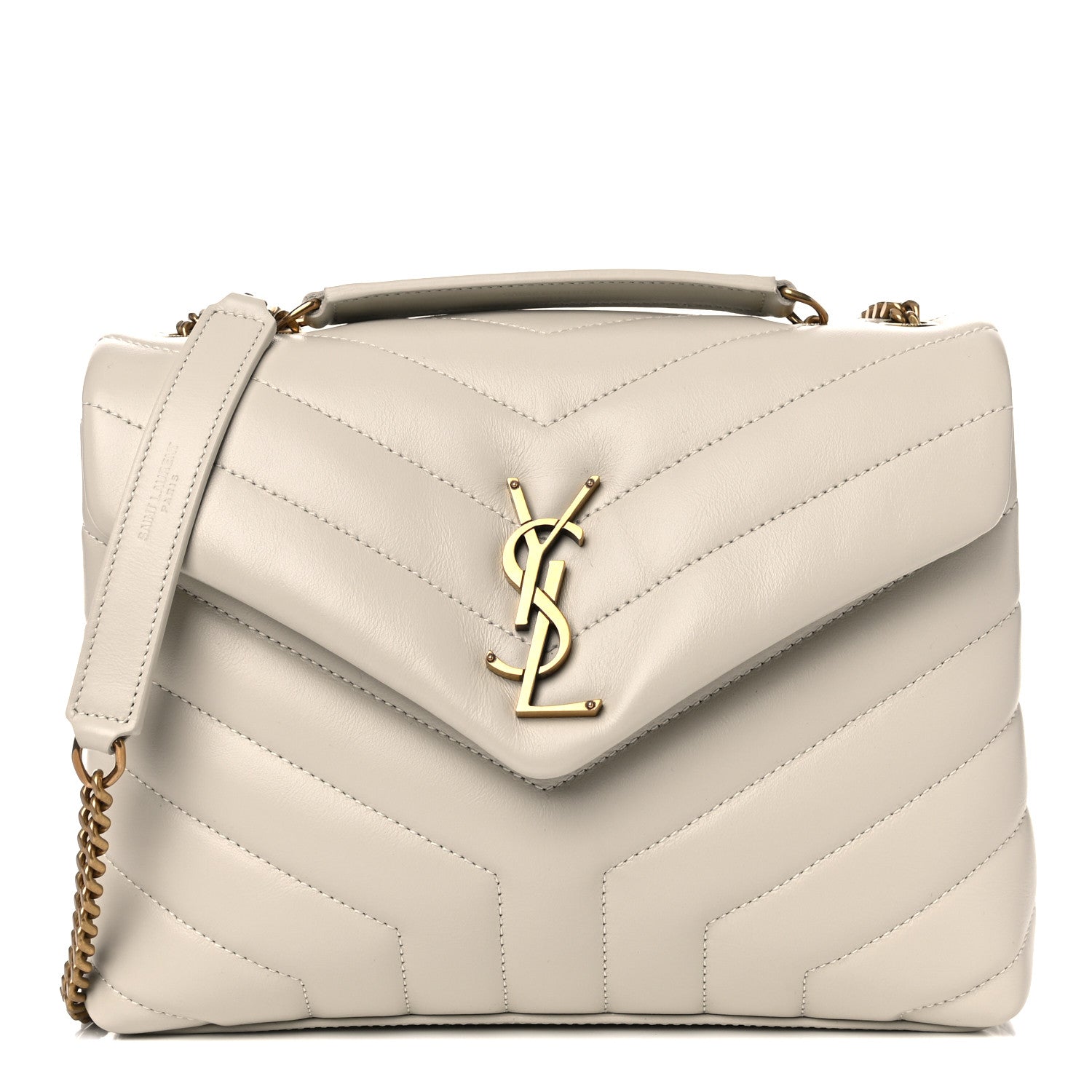 Saint Laurent Calfskin Y Quilted Monogram Small Loulou Chain Satchel Crema Soft 1 of 10