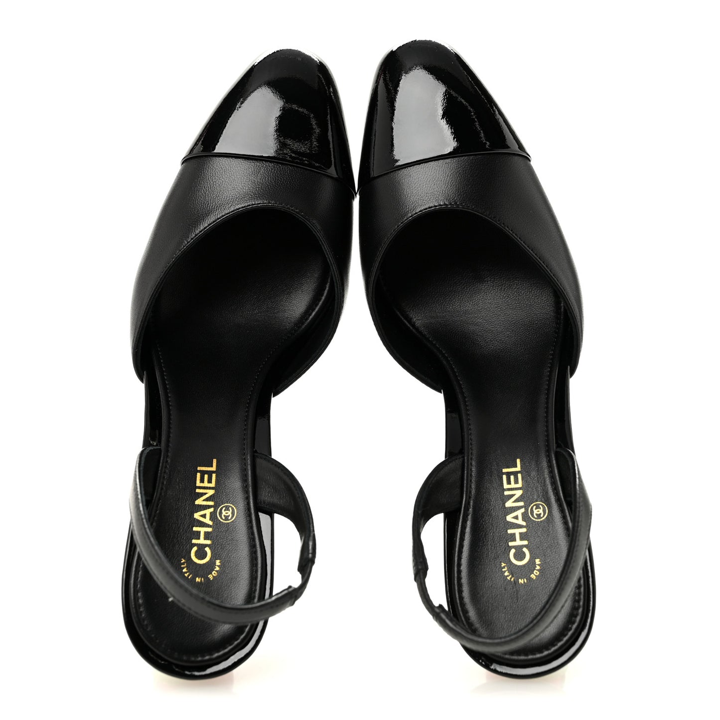 Lambskin Patent Cap Toe CC Apple Slingback Pumps 37 Black