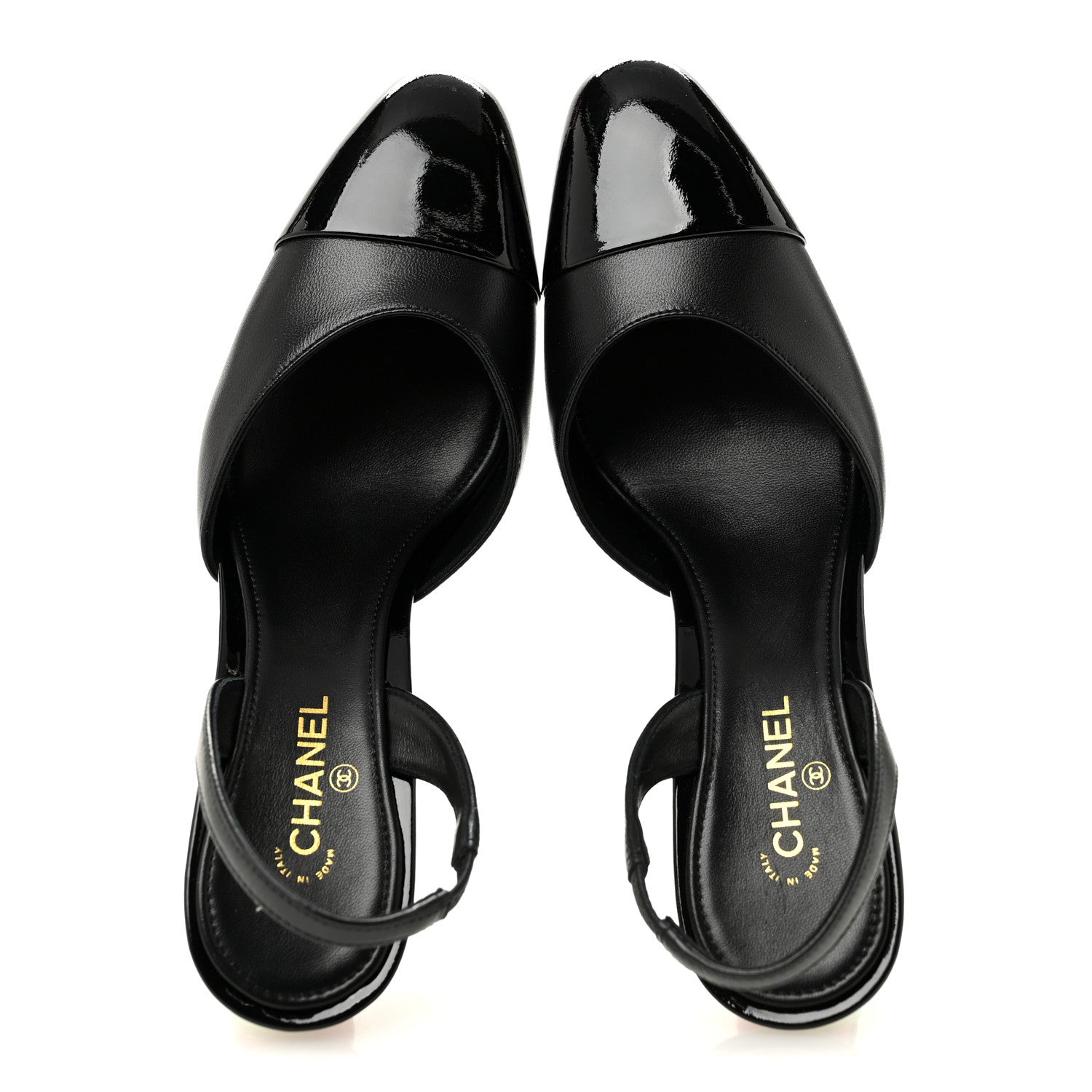 Chanel Lambskin Patent Cap Toe CC Apple Slingback Pumps 37 Black 2 of 10