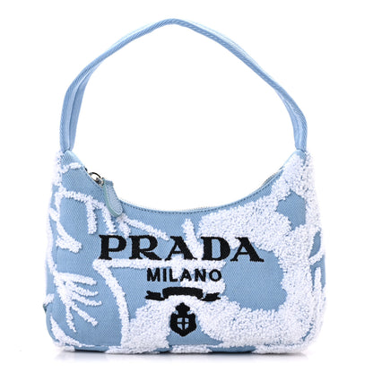 Prada Nylon Embroidered Drill Mini Re-Edition 2000 Bag Sky Blue White 1 of 9