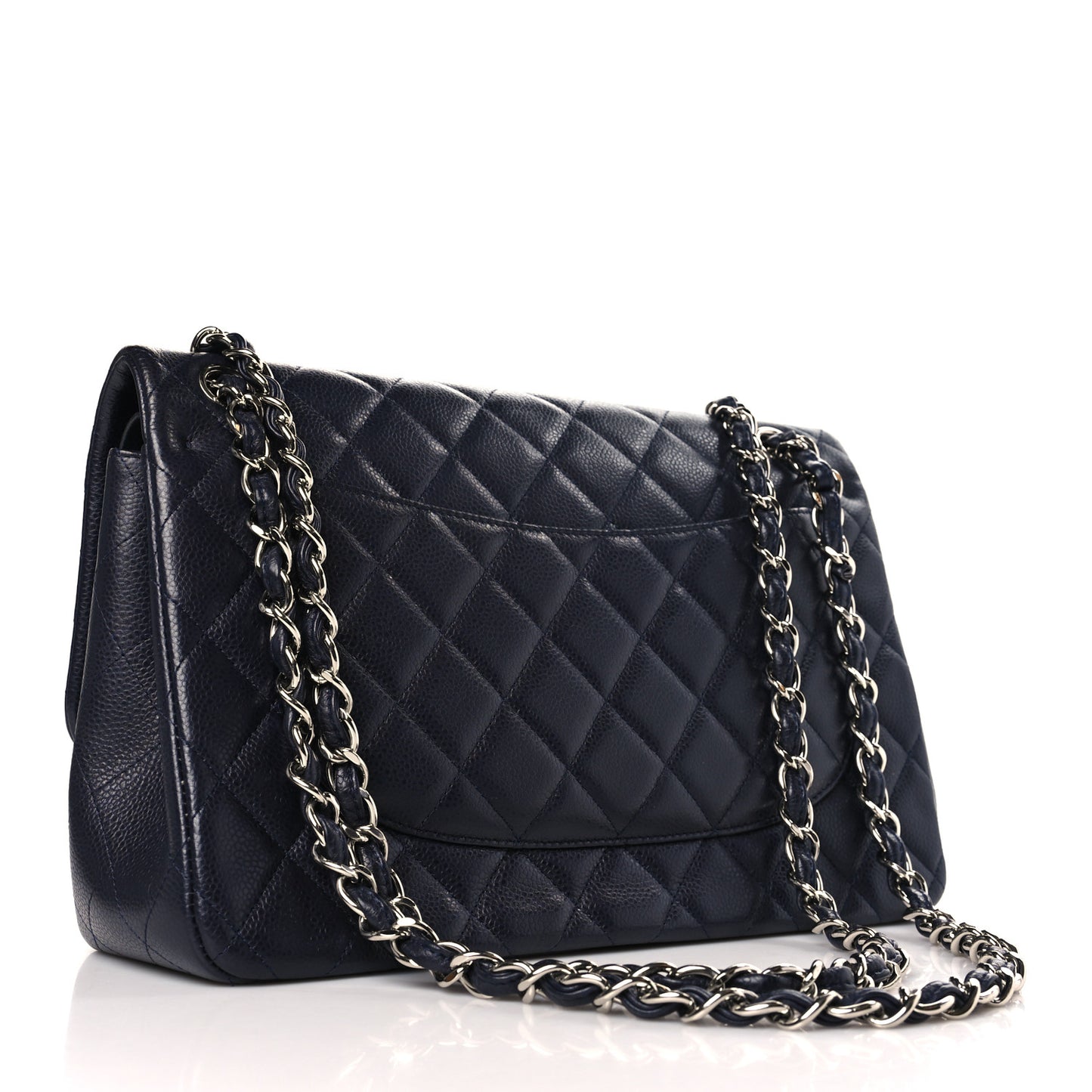 Caviar Quilted Jumbo Double Flap Navy Blue