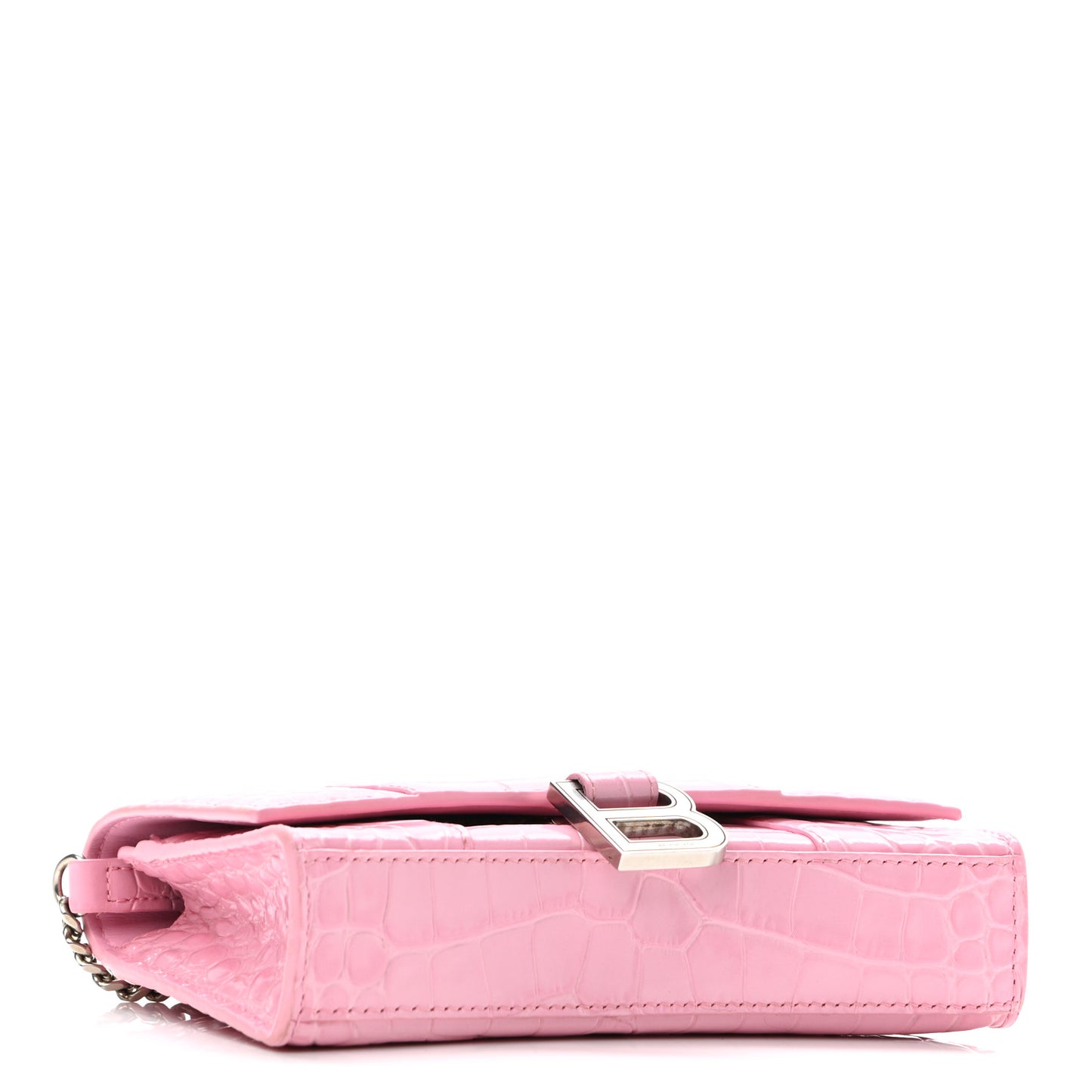 Shiny Calfskin Crocodile Embossed Hourglass Chain Bag Candy Pink