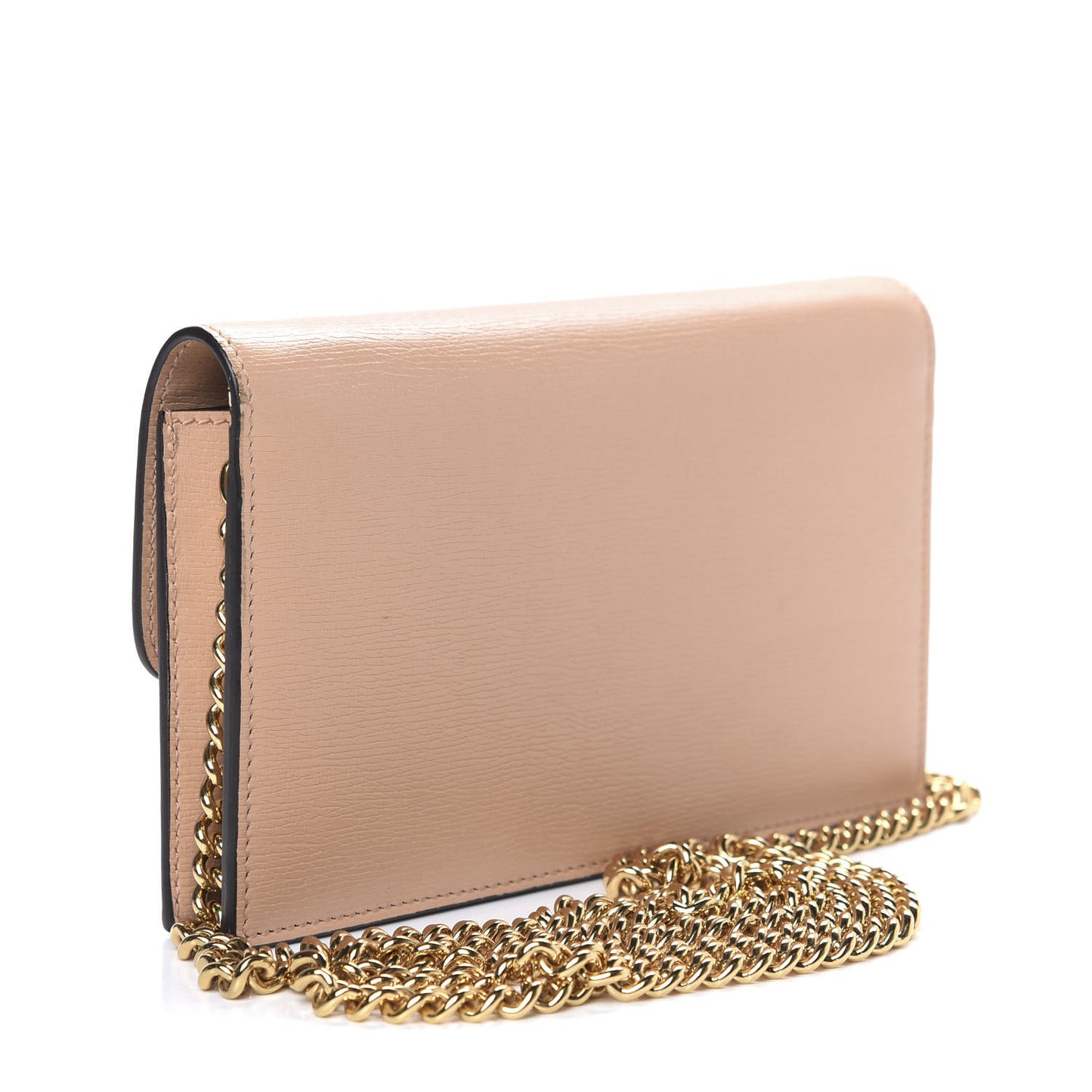Textured Calfskin Icon Chain Wallet Pink Apricot