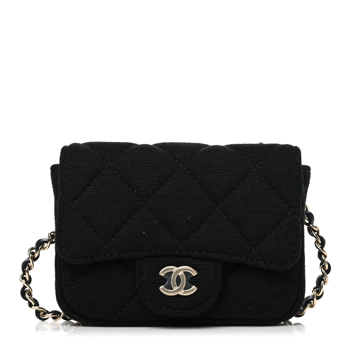 Jersey Quilted Flap Chain Waist Bag Black