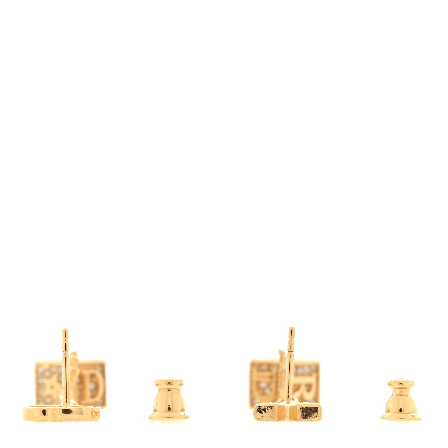 Christian Dior Metal Crystal Lucky Square Drop Earrings Gold 3 of 3