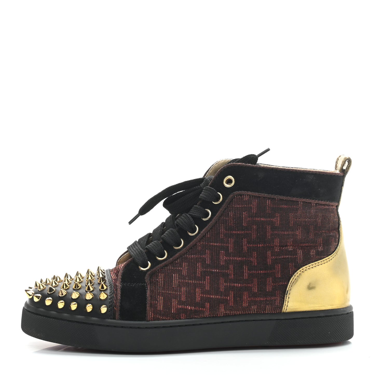 Calfskin Lurex Specchio Spikes Louis Orlato Flat Sneakers 37 Black Gold
